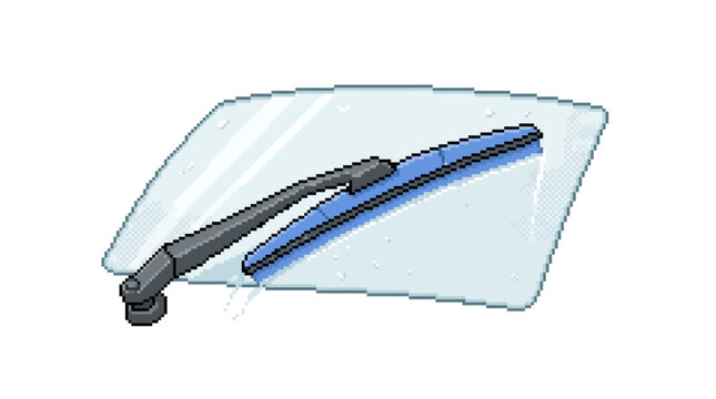 Pixel art car windshield wiper cleaning glass
