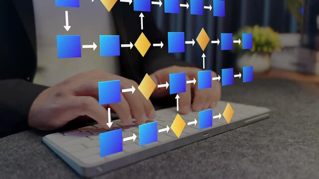 Scheme hierarchy management. Digital technology of business process and workflow automation with flowchart and processing management