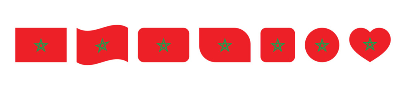 Set of morocco flag icons in various shapes