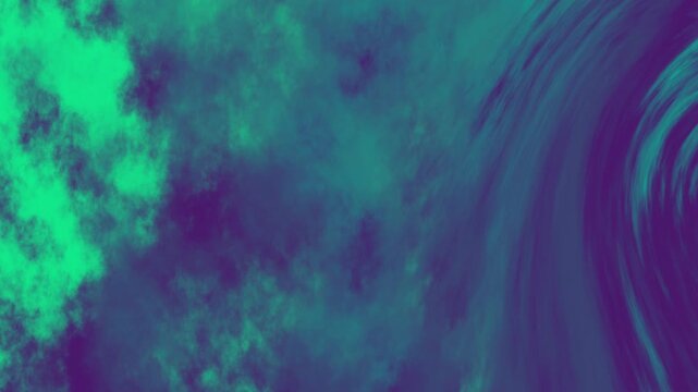 A dynamic abstract video background featuring swirling teal and purple colors with mist-like textures and cosmic patterns.