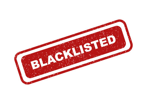 Red rubber stamp with the word blacklisted written inside a frame