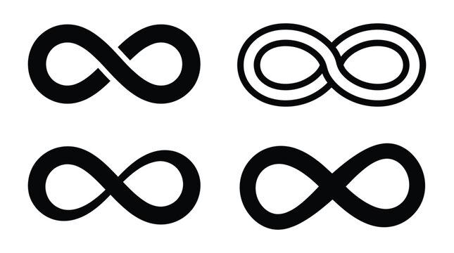 Infinity symbol icon set with solid, outline and double loop styles for logo design