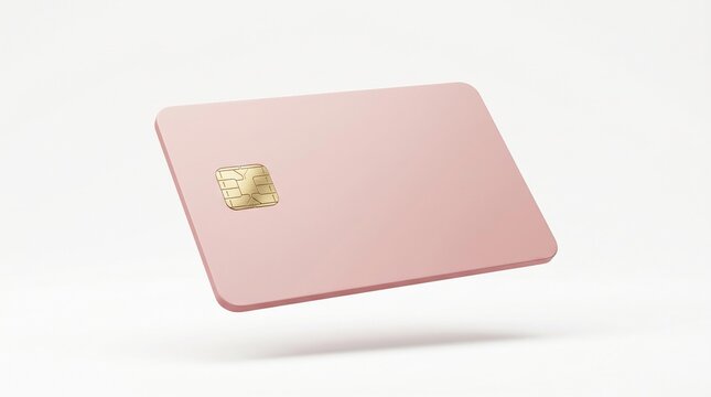 Minimal Pastel Pink Credit Card with EMV Chip Isolated on White Background Digital Payment and Financial Technology Concept