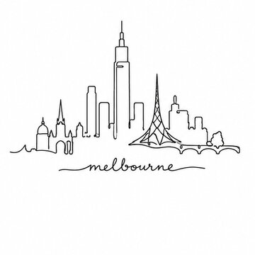 Melbourne Australia City Skyline Minimalist Continuous Line Art