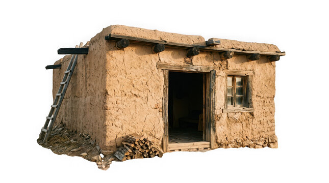 Traditional adobe house isolated on transparent background