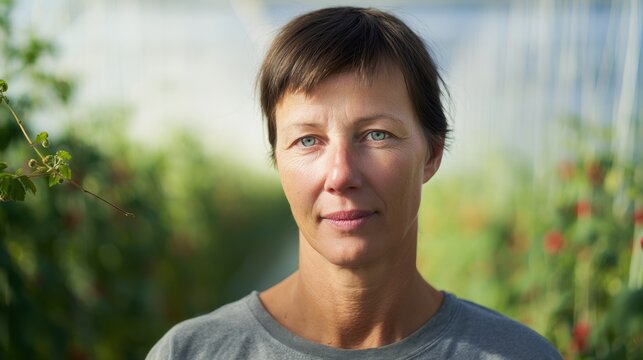 Woman in greenhouse working with plants during daytime in rural area