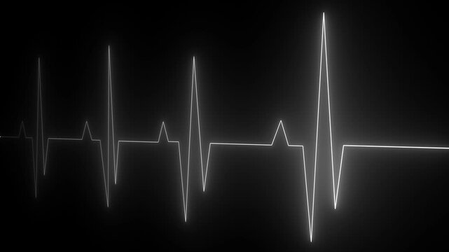 Neon Light Heartbeat Display Screen Medical Research. Cardiogram in heart shape heartbeat heat pulse glowing neon light Neon animation of heartbeat. heart beat on monitor. on 4k video animation 