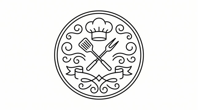 Chef Hat Kitchen Tools Emblem.