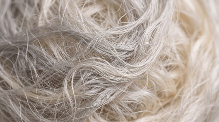 Obraz premium Close-up of curly gray hair. Textured hairstyle with natural silver tones. Senior woman with elegant hair styling.