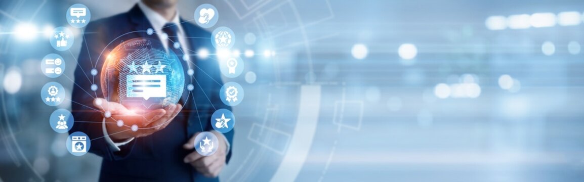Support specialist hand-holds valuable global FEEDBACK communication network, collecting user opinions and insights. Effective responses improve service quality and customer loyalty.