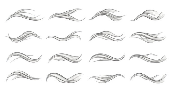 Set of Elegant Wavy Hair Strands Isolated on a Transparent Background for Creative Hairstyling Design Elements