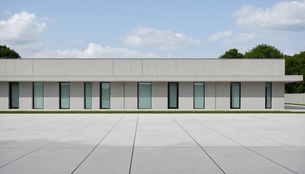 Modern concrete building exterior as a public disaster safety hub