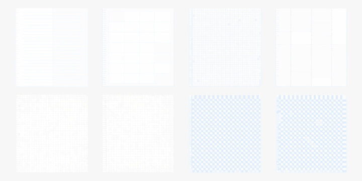 collection of six realistic notebook paper pages with various grid patterns stationery school office study writing lined squared graph dots vector illustration design