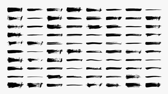 Black highlighter brush stroke lines set for underline banners, dry paint marker stripes, rough grunge ink smears and bold hand drawn highlight elements, Grunge paint lines	
