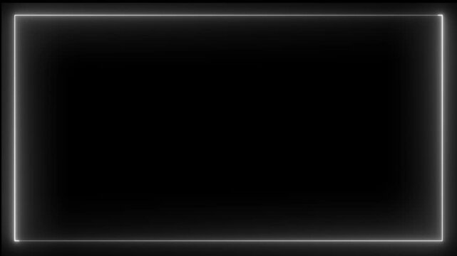 Abstract glowing neon rectangle border frame black background. neon border glowing frame isolated on  neon frame rectangle, moving neon lights overlay, square neon line 4k video