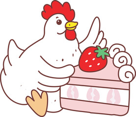 Fototapeta premium Cute Rooster Chicken sticker icon. Funny Rooster Chicken 
