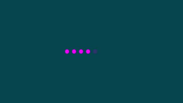 Animation loading bar 6 dots looping progress icon on black background. Animated spinning load icon with alpha layer transparent background
