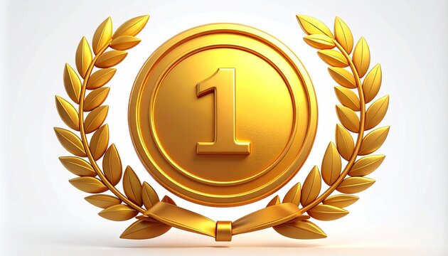 Minimalist Gold First Place Award 3D Icon Isolated on White