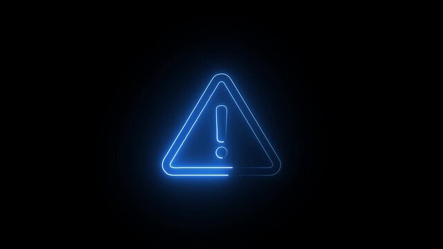 Glowing neon Warning Speech Icons .neon Blue color danger risk alert neon error stop signal problem sign symbol with black background