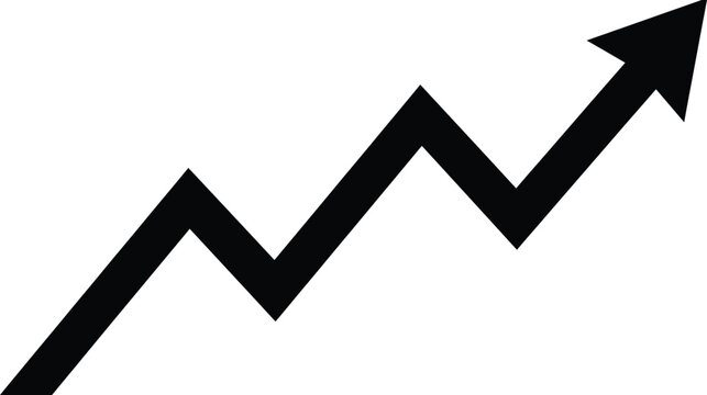 A simple black hand drawn arrow line graph showing a positive upward trend isolated on a plain white background for business growth concepts