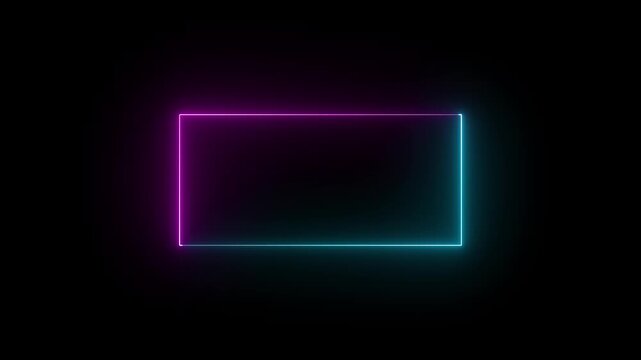 Rectangle animation glowing neon frame background Neon line box animation, Square rectangle picture frame glowing neon animation on trasparent background. 4k video