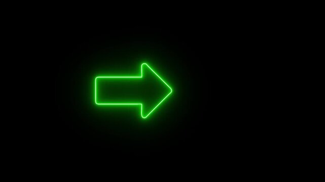 Neon arrow Left to right direction concept. beautiful left side neon arrow icon animation on black background. 4K abstract neon arrow loading icon and uploading animation.