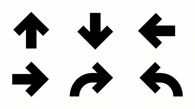 Six black arrow icons on white.