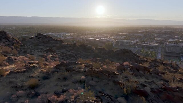 aerial push in to palm springs california