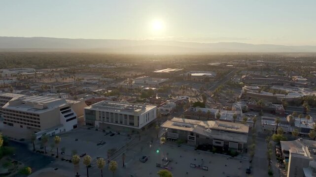 aerial at sunrise over palm springs california