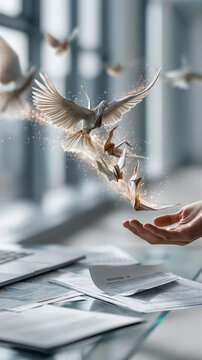 Symbolic bird rising above clutter during moments of contemplation or inspiration