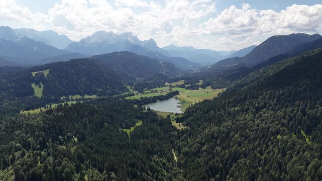 Lake Gerold Wagenbr&uuml;chsee Bavaria, Germany Karwendel Mountains of the Bavarian Alps aerial view