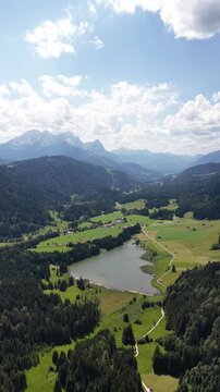 Geroldsee Wagenbr&uuml;chsee Bavaria, Germany Karwendel Mountains of the Bavarian Alps aerial view