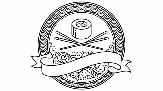 Sushi Roll Chopsticks Emblem.