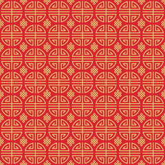 Fototapeta premium Traditional Chinese Seamless Pattern Illustration with Oriental Decorative Motifs for Textile, Wallpaper, Packaging, Wrapping Paper, Lunar New Year, and Cultural Surface Pattern Design.