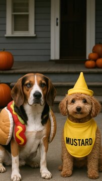 Adorable dogs in Halloween costumes mobile wallpaper