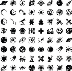 Space Astronomy Icons Grid Flat Black Pictograms On White Background © Rafiqul