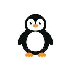 Obraz premium Cute penguin vector illustration isolated on white background, flat cartoon standing baby penguin icon for kids design.