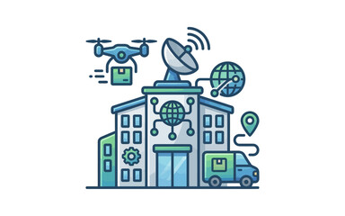 Fototapeta premium Logistics Hub and Drone Delivery Vector Illustration