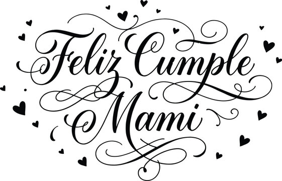 Elegant happy birthday calligraphy design for mother in spanish language