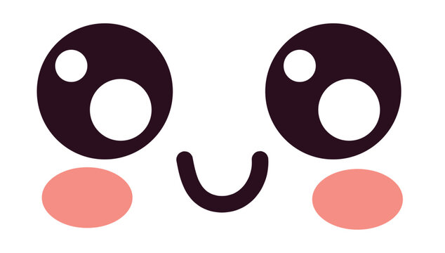 cute kawaii face with blushing cheeks. big shiny eyes and small smile. happy cartoon emoticon expression. adorable smiley character graphic
