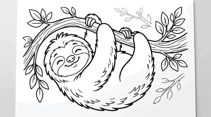 Cute sloth hanging from a tree branch Vector © MstJohora