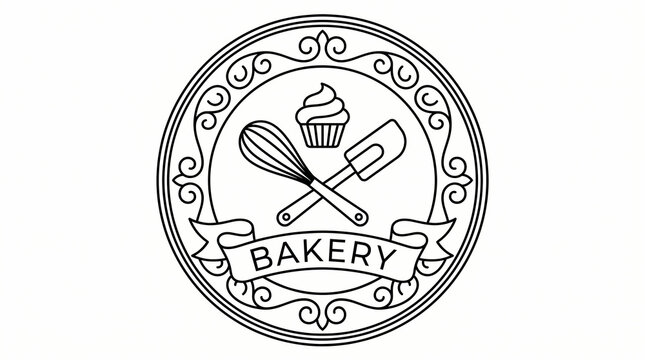 Bakery logo emblem line art.