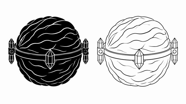 Walnut locket with crystals in black and white line art