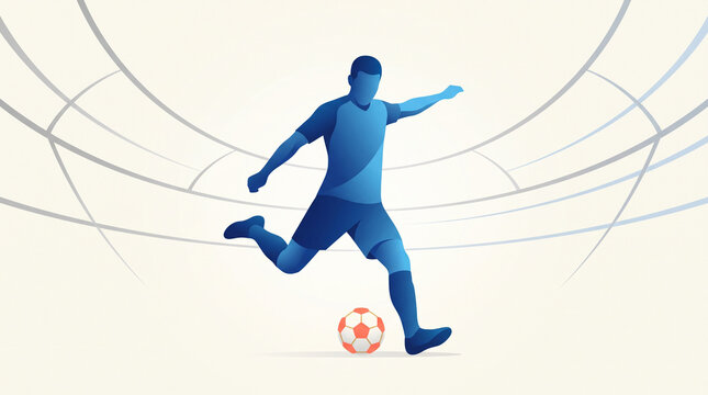 Professional soccer player dribbling the ball on a stadium pitch with football