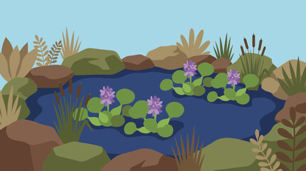 Obraz premium Water Hyacinth Floating in Natural Garden Pond