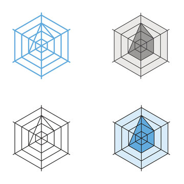 hexagonal radar spider chart data visualization icon vector icon set in flat outline and duotone style for business finance and analytics design