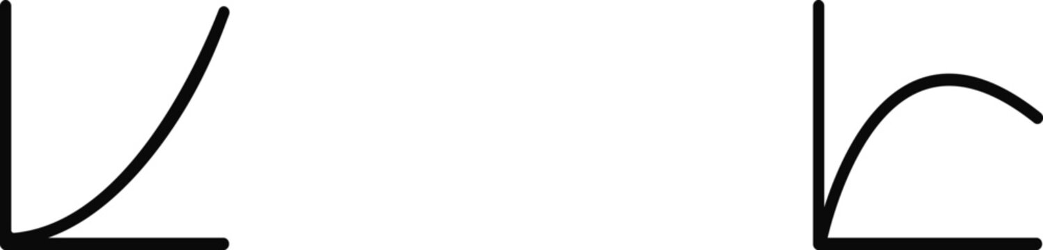 Two simple line graph icons representing growth and decline isolated on white