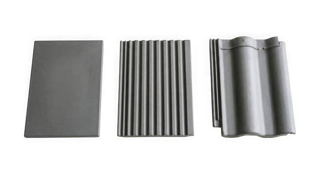 Three different types of grey roof tiles isolated on transparent background