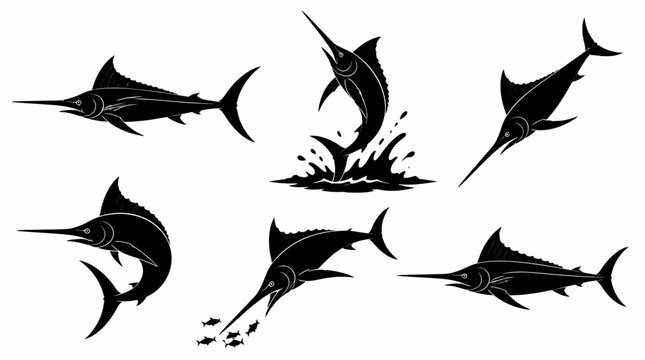 Marlin Fish Silhouette Set in Various Dynamic Poses