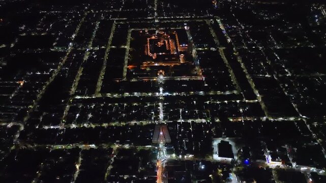 Aerial Night View of Sri Ranganathaswamy Temple, Srirangam, Tamil Nadu